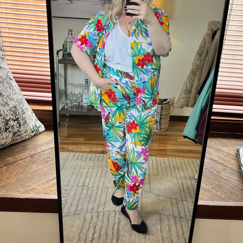 Vintage Carol Anderson Tropicore Floral tropical top pants set sz S M L made USA